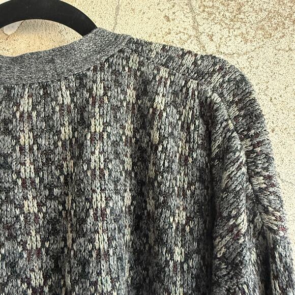 Vtg Grandpa Cardigan Geometric Knit Button Front Grey Neutral Lavane NY Unisex M - Picture 7 of 7